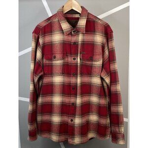 Orvis Big Bear Heavyweight Flannel Shirt Men’s L Red Check Plaid Shacket Pockets